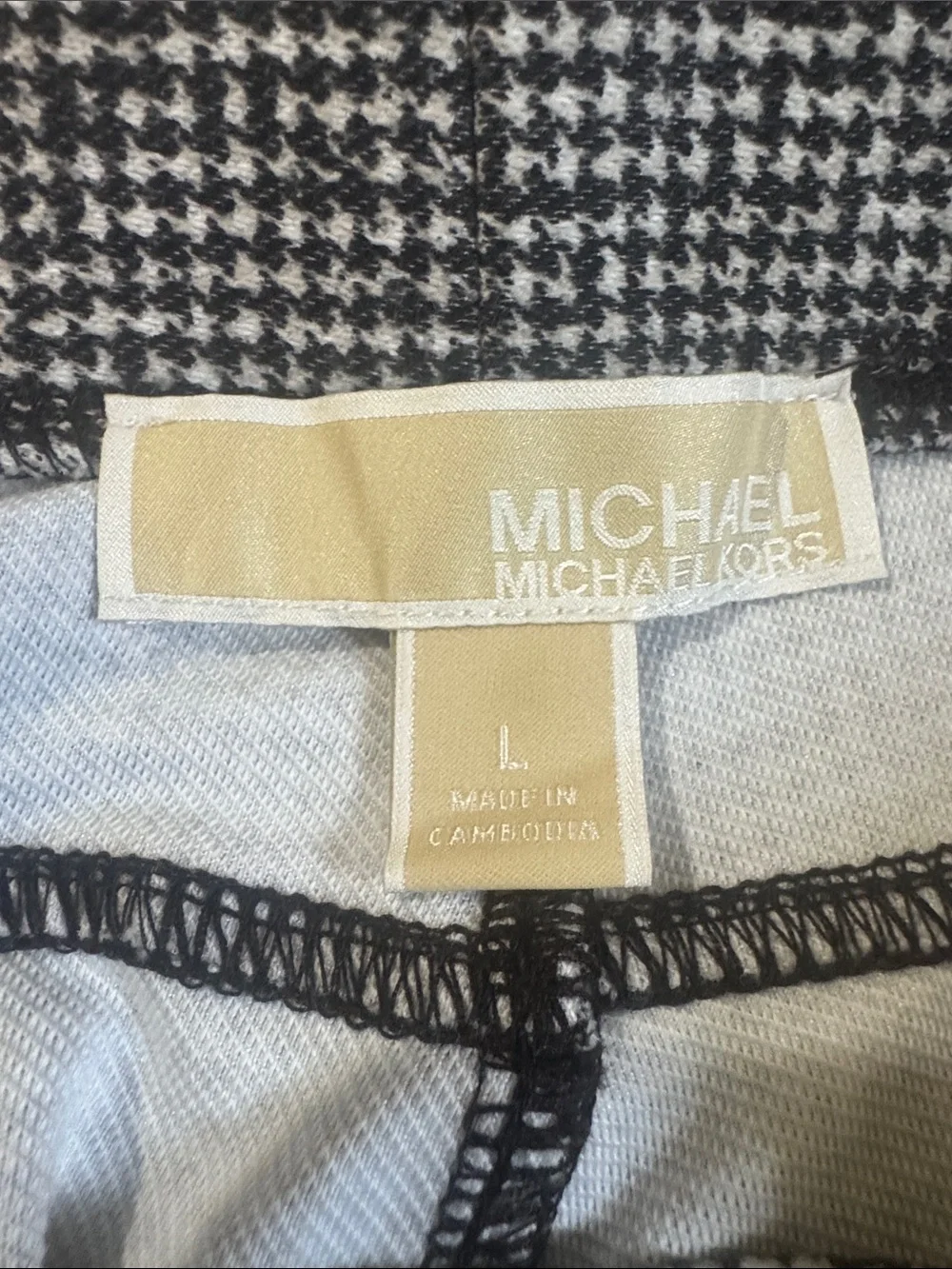 Michael Kors Black White Houndstooth Pull On Stretch Pants L Large EUC DDR $74